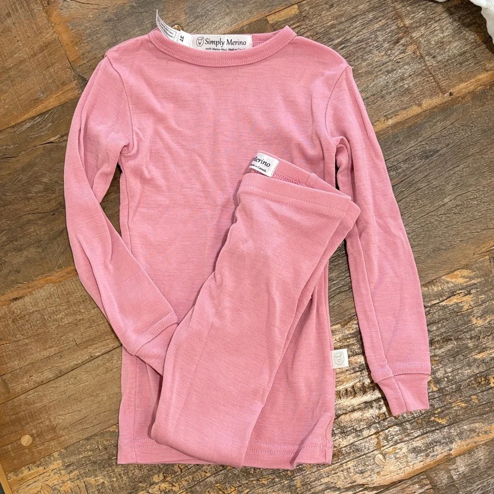 Kids 100% Merino Wool Pink PJ Set - Picture 1 of 2